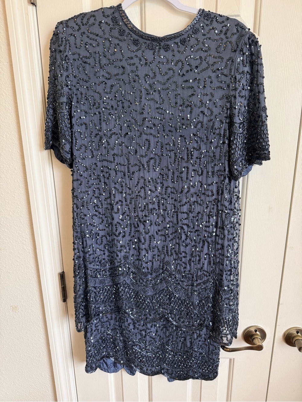 Embroidered Sequin Short-Sleeve Dress Tunic - Black